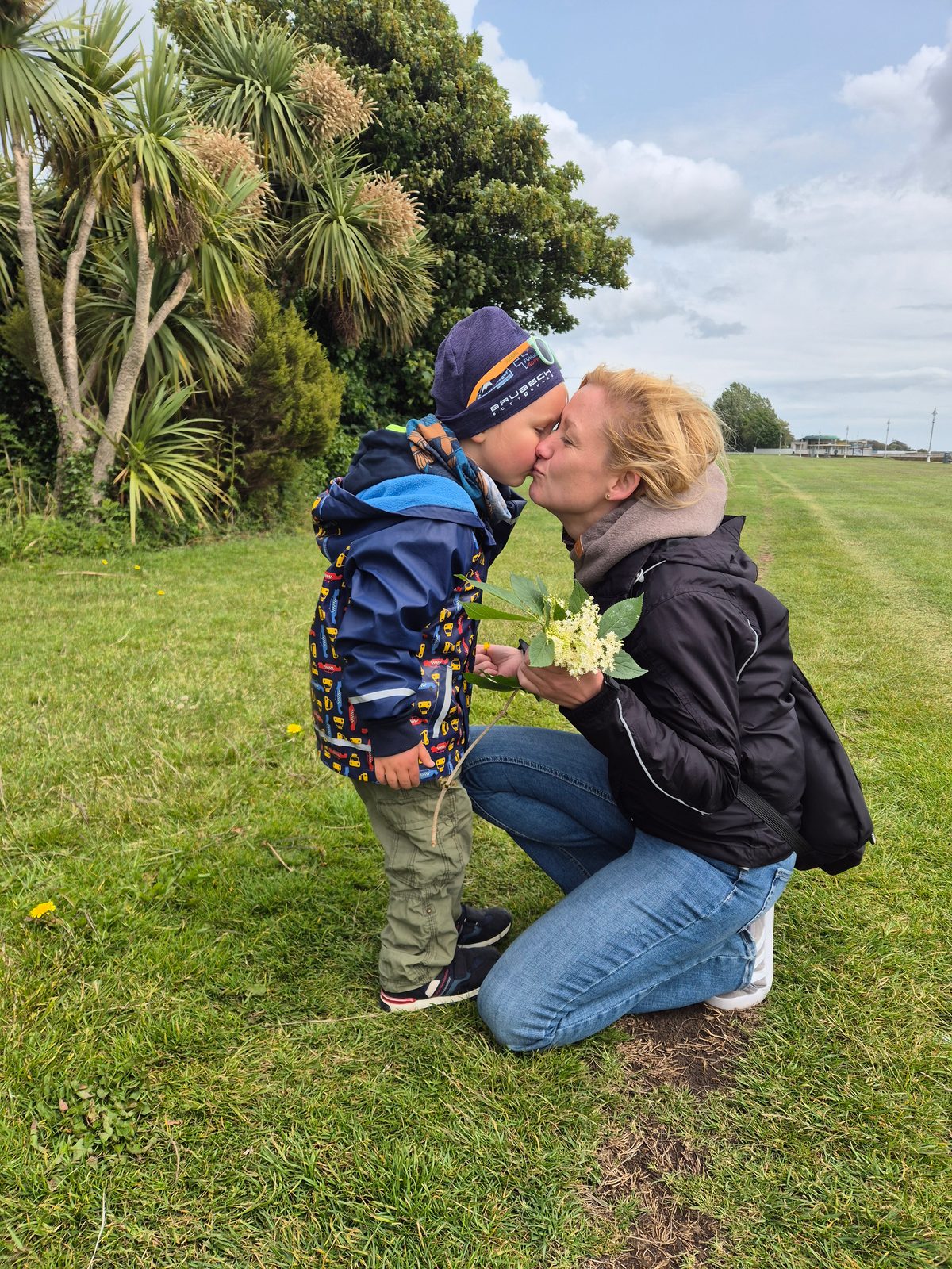 Smelling flowers together